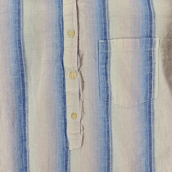 Gap Shirt Women Size Medium Linen Blend 1/2 Button Blue Pink White Striped - M - Picture 2 of 12